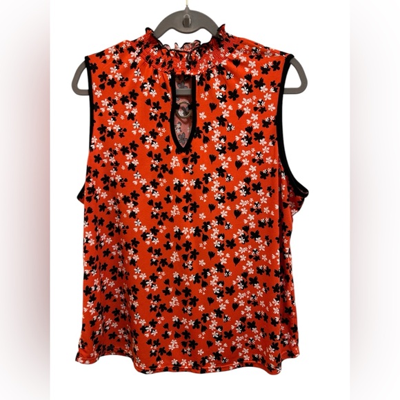 Adrienne Vittadini Women's XL Sleeveless Floral Blouse Red Keyhole Neck - Picture 1 of 7